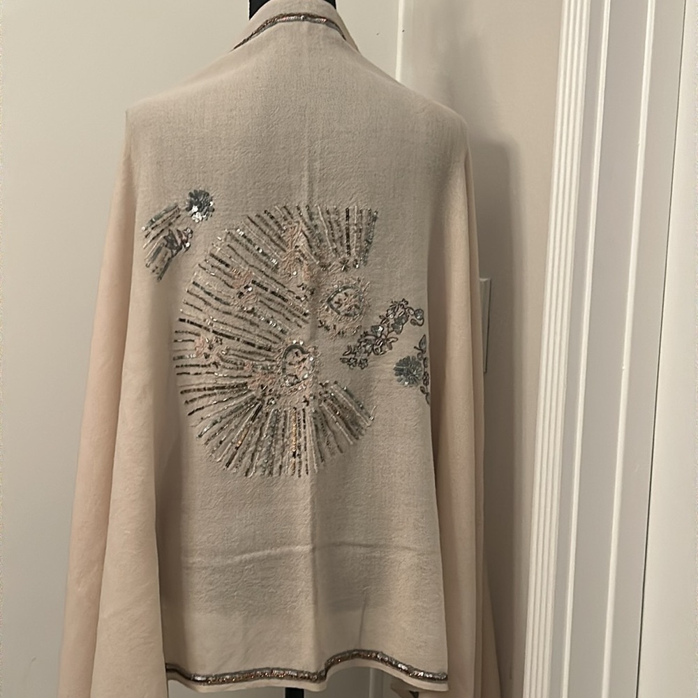 Massimo Dutti embellished scarf w/embroidery, hand sewn on sequins and beads
